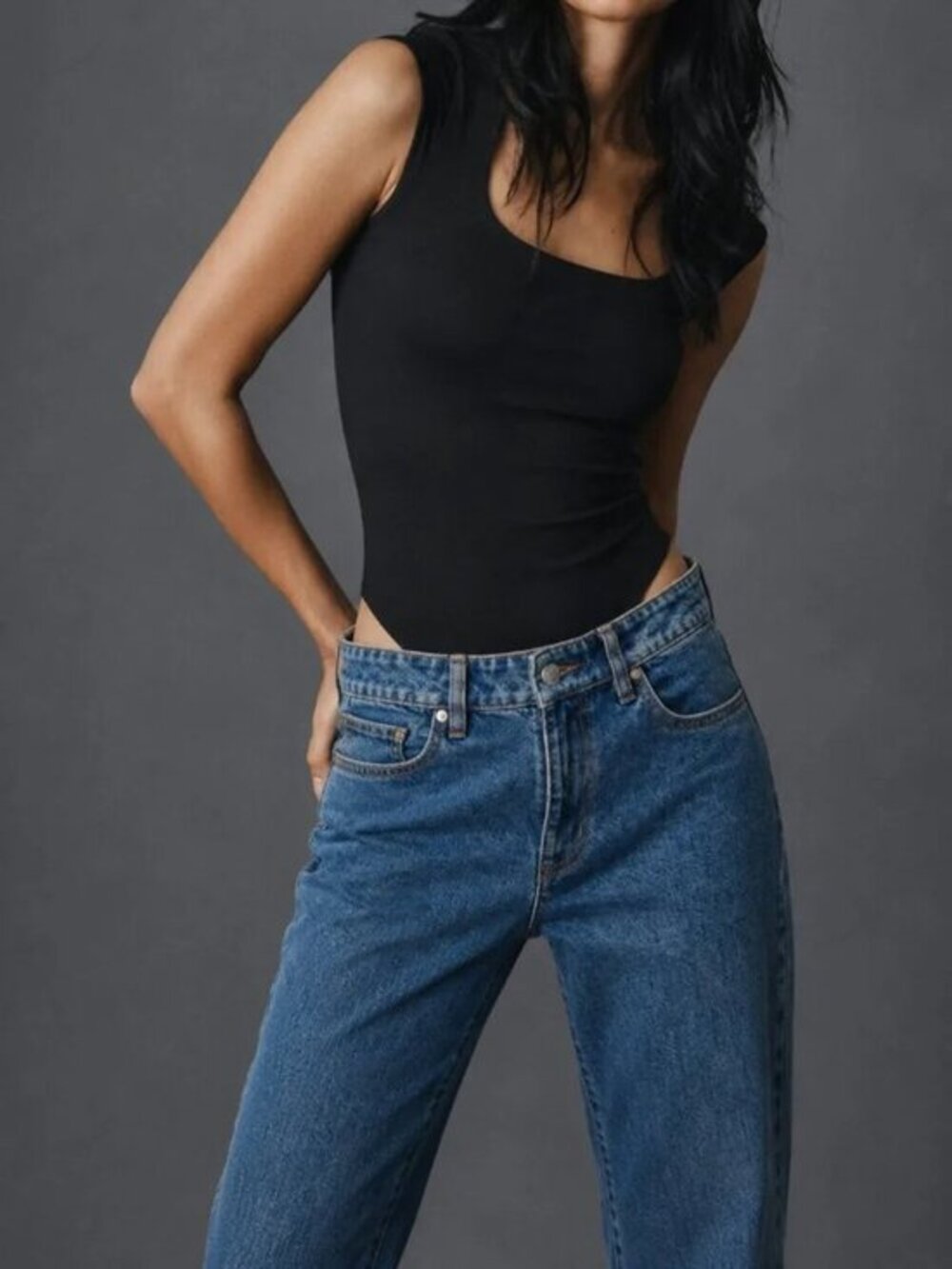 NWT 2 Piece SET: Square Neck DL Nylon Bodysuit + Pop narrow fit jean